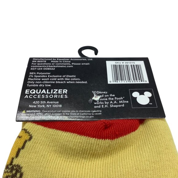 Disney Winnie The Pooh Crew Socks 2 Pair Size 9-13 Red & Yellow Striped - Picture 5 of 6